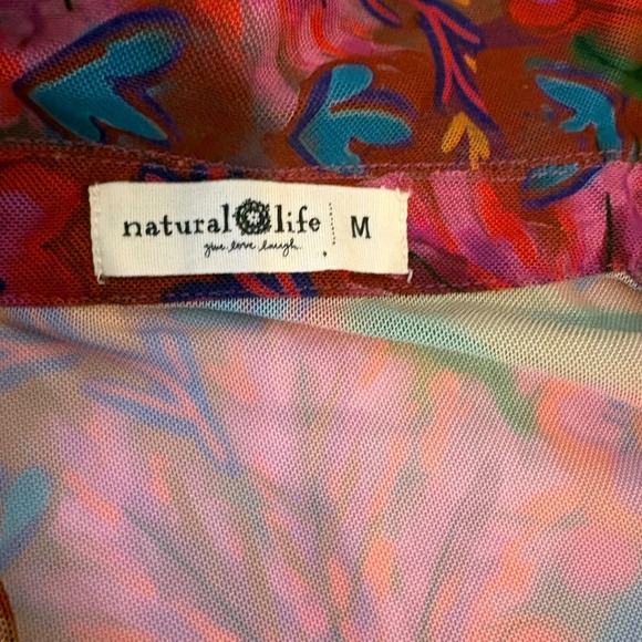 Natural Life Womens Sheer Mesh Floral Button Up Top Size M Ruched Multicolor - Picture 5 of 6